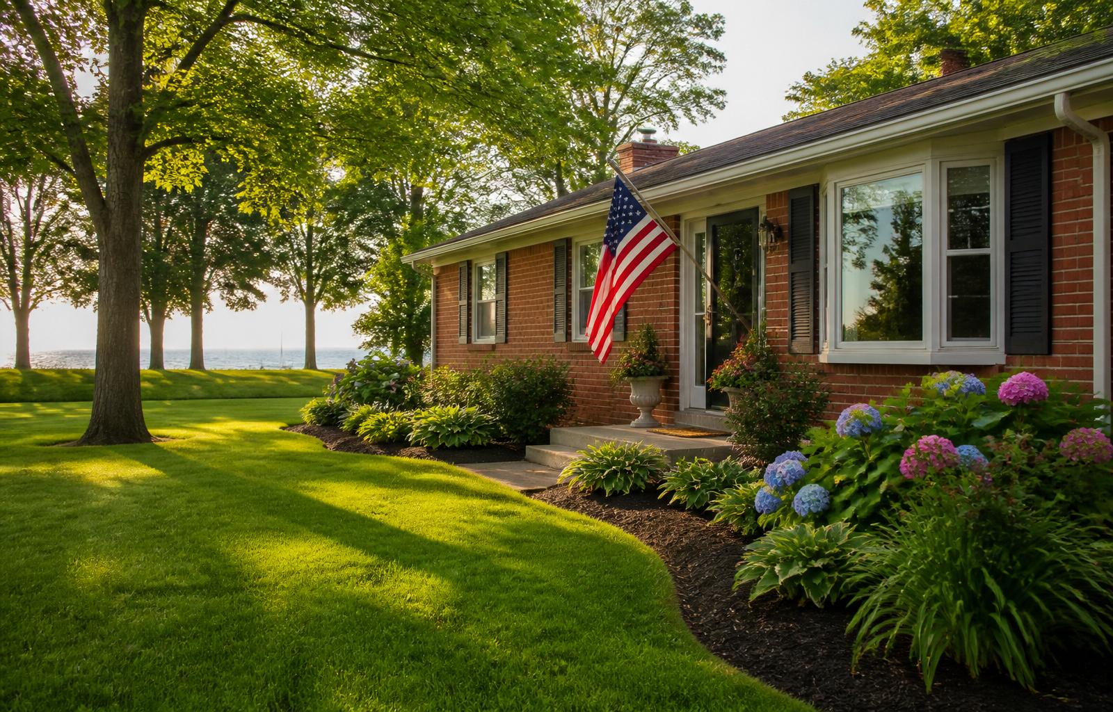 Beautifully manicured lawn and flower beds